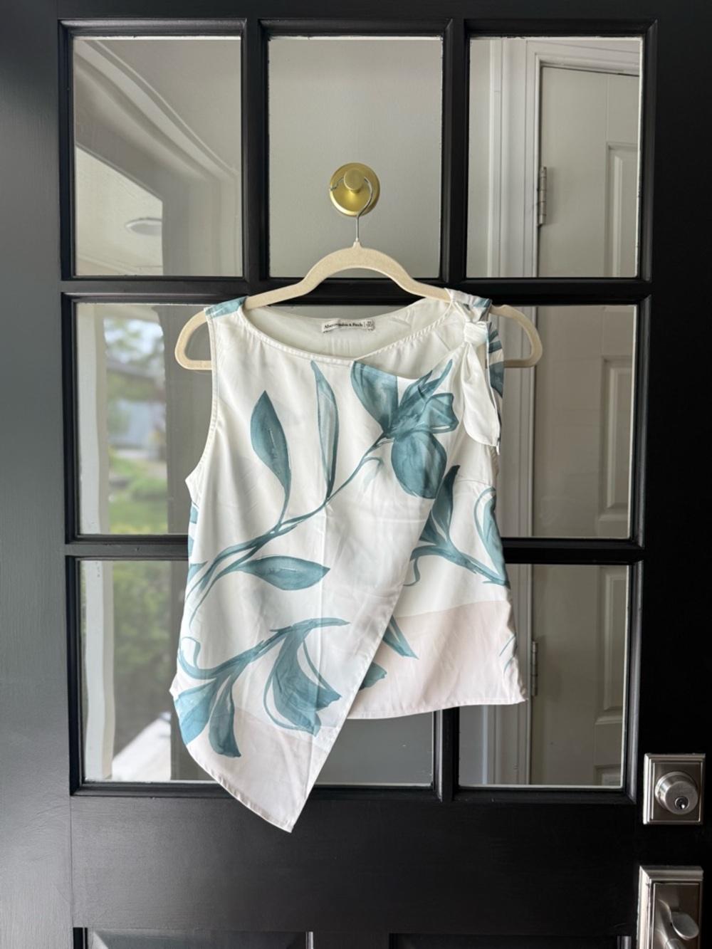 Abercrombie & Fitch White Sleeveless Top with Teal Floral Print